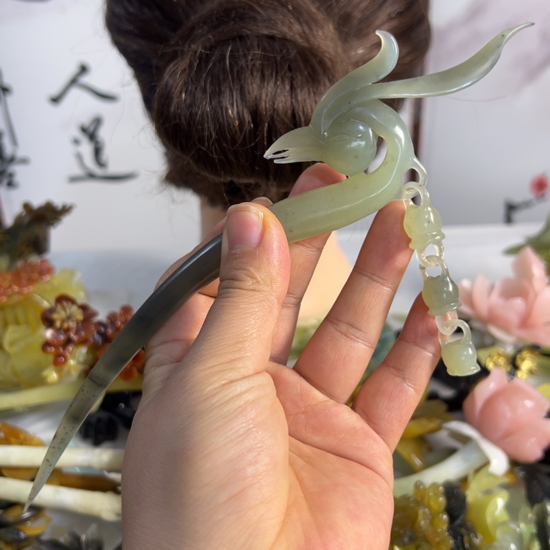 定制蛇纹石玉毛货发饰