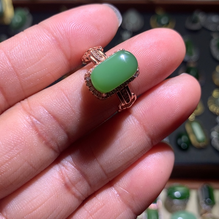 和田玉戒指银S925镶嵌