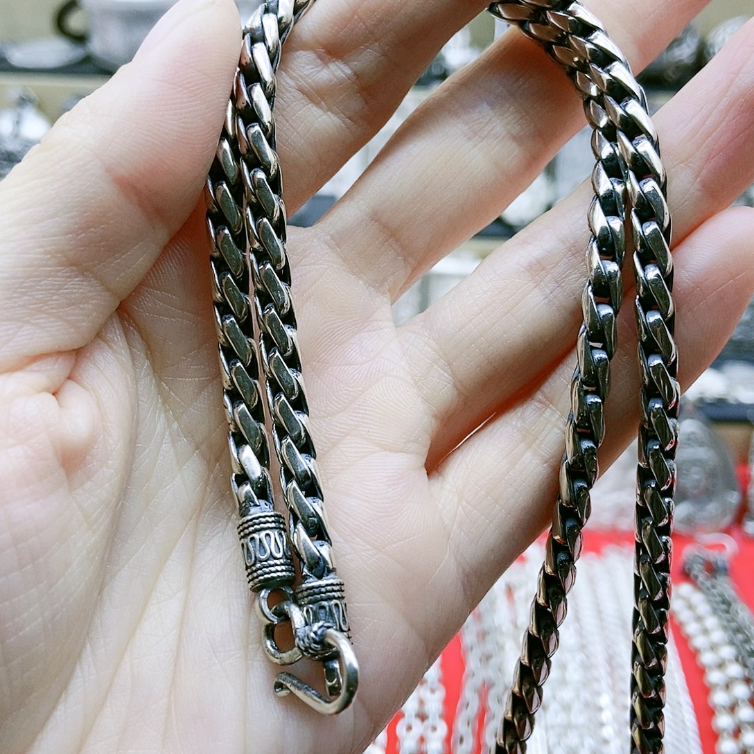 链子925银纯银编织麻绳项链