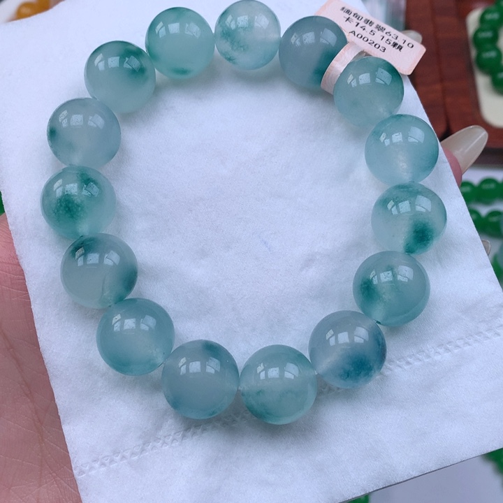 言***语缅料卡14+飘蓝花手串