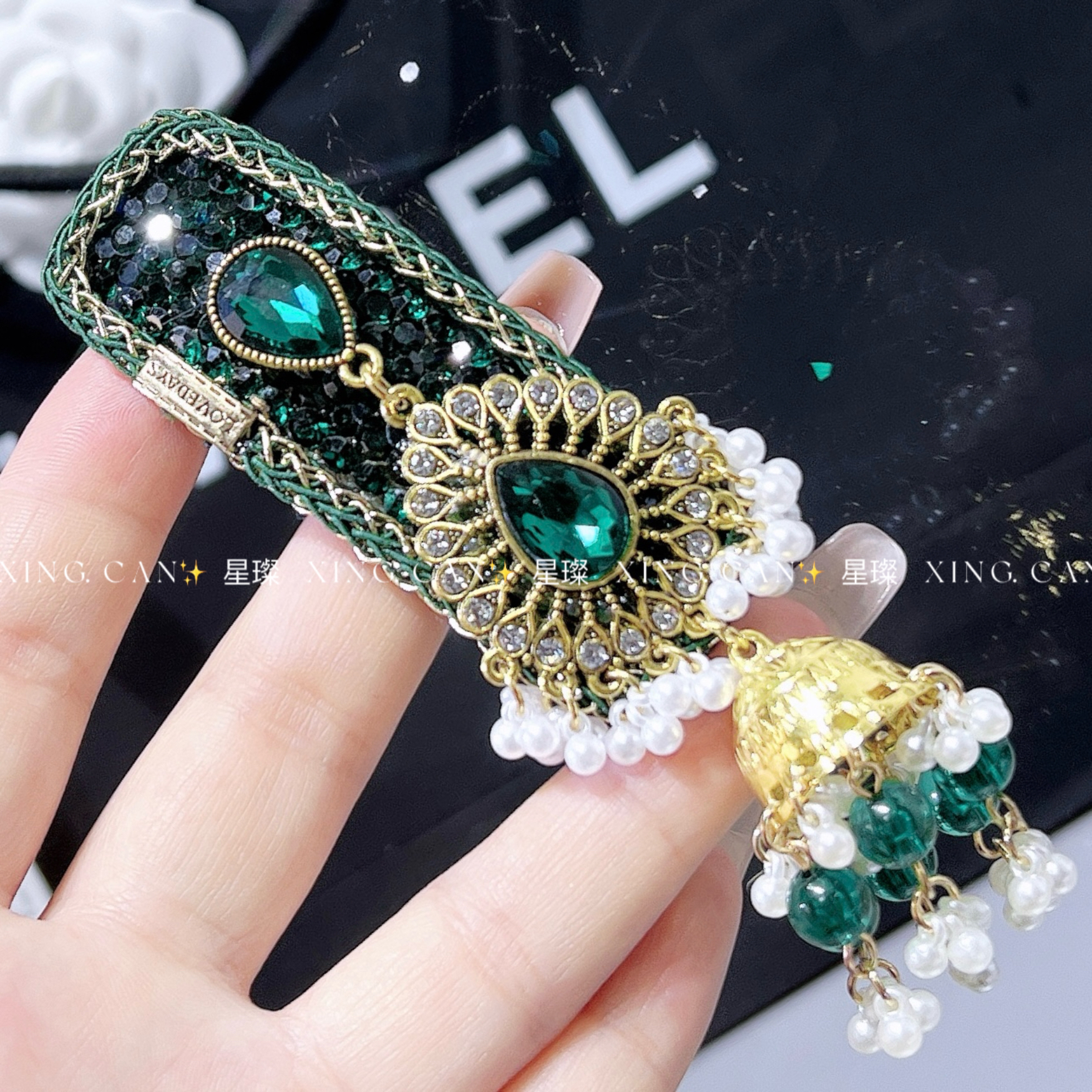 发夹韩版绿色流苏铃铛饰品绿色发饰