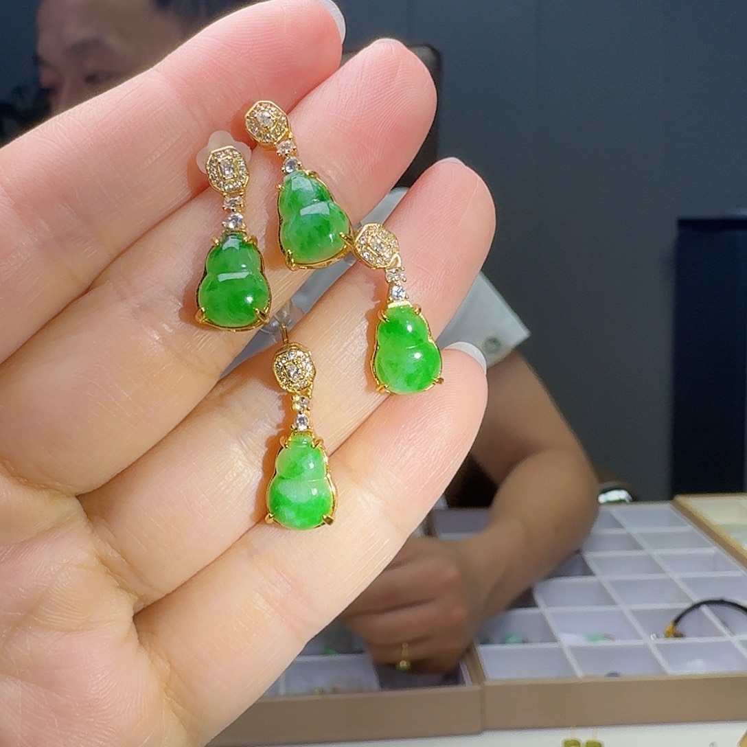 翡翠银S925镶嵌耳饰多样性发货其一