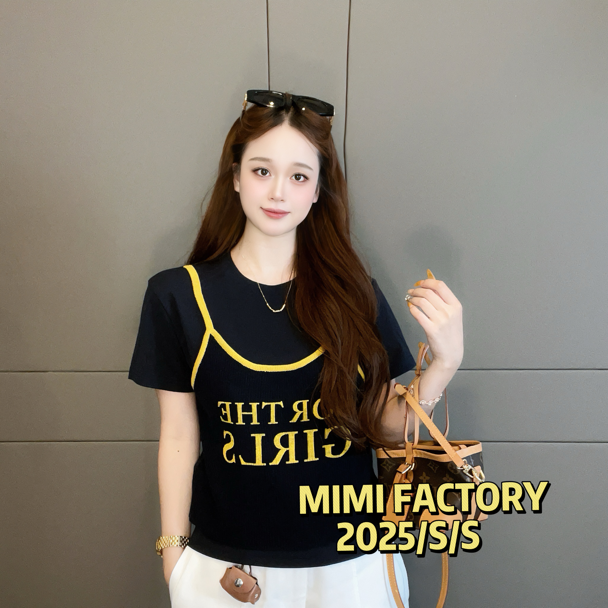 短袖女t恤2025新款巨好看的早秋上衣字母印花假两件设计5779#