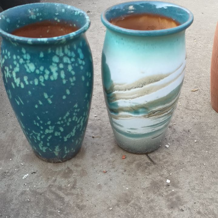 红陶口14高26两个盆子