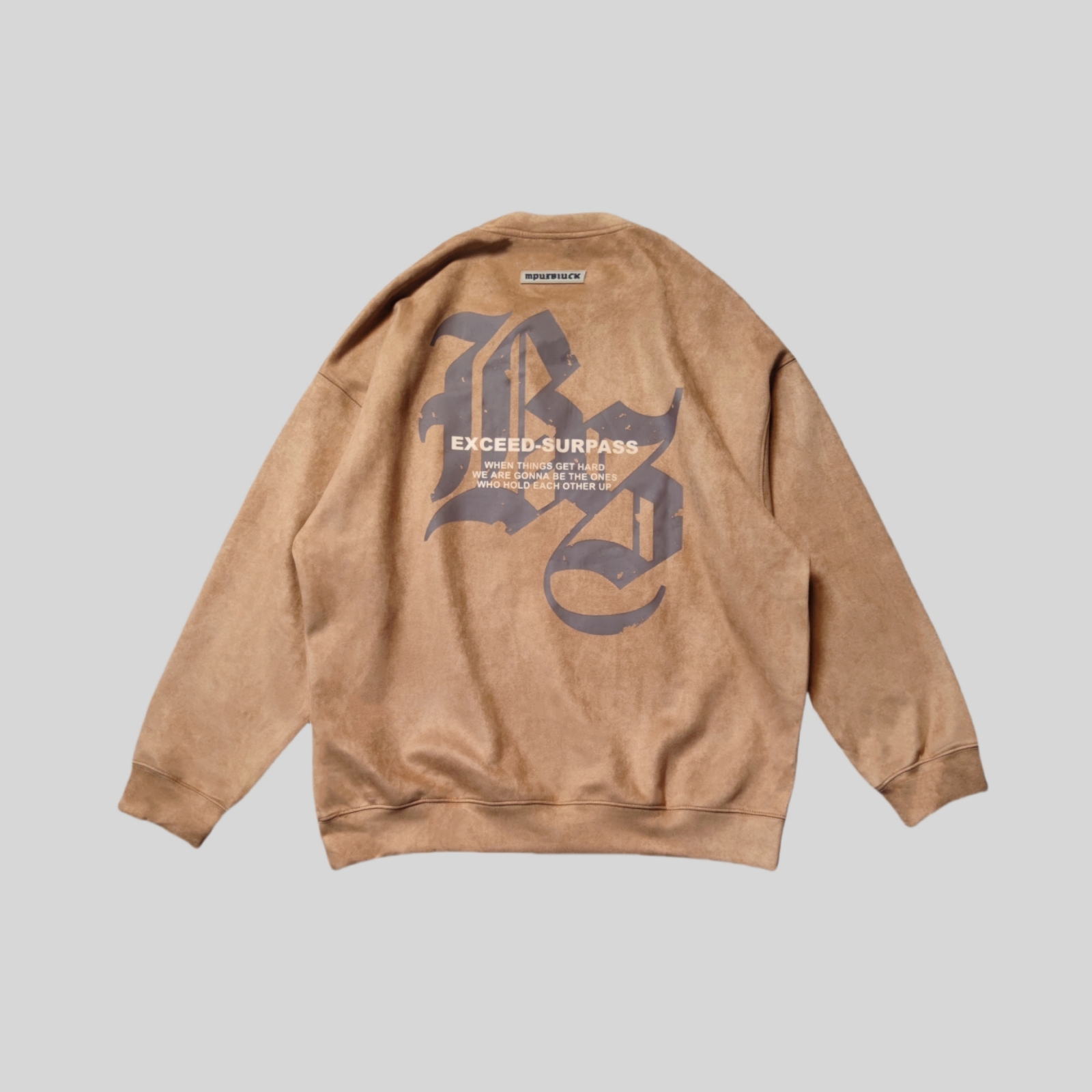 美潮哥特大字母仿麂皮绒卫衣复古高街时尚潮流宽松圆领套头衫