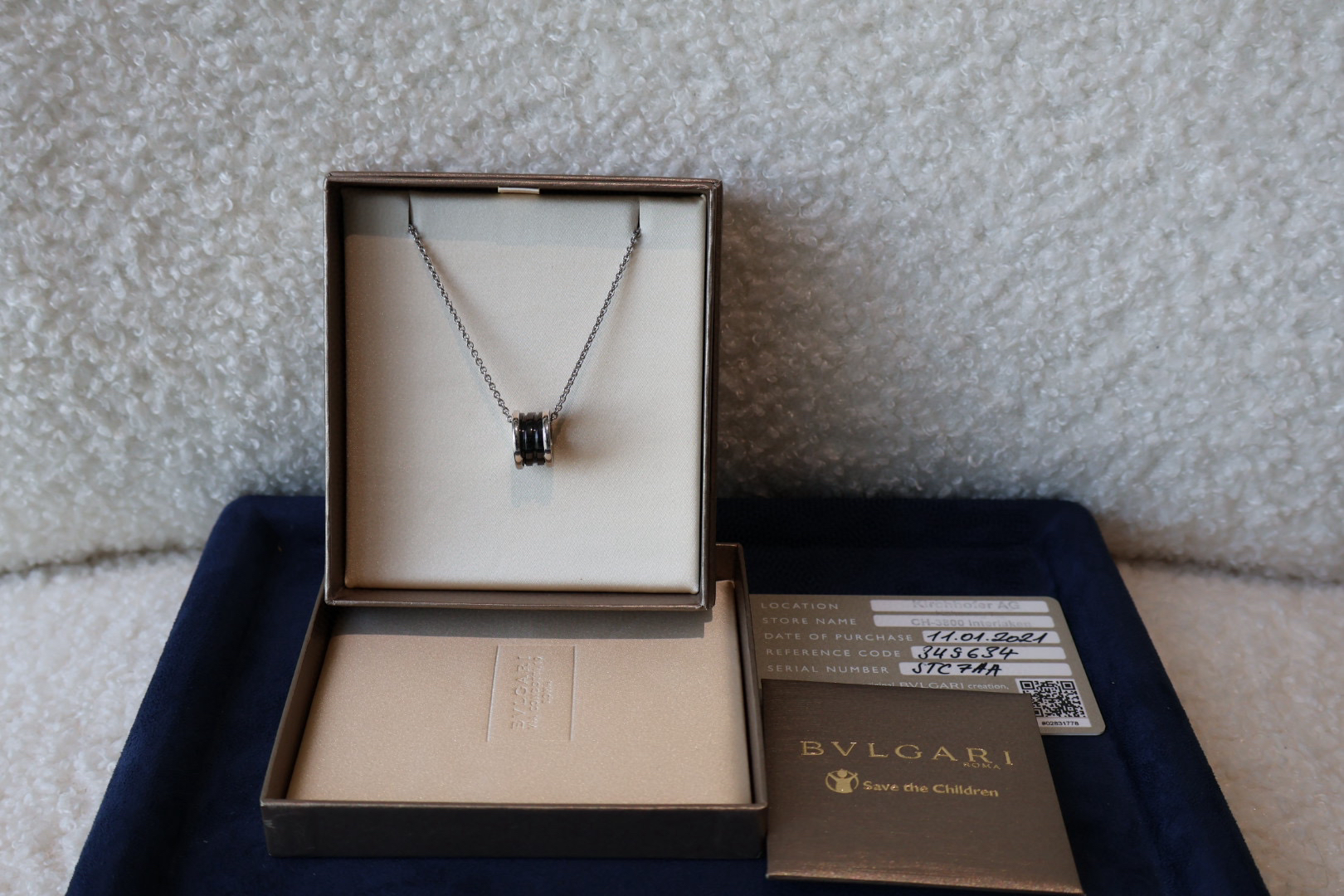 95新 BVLGARI/宝格丽 奢品阁/黑银陶瓷弹簧项链 经典款慈善款  
