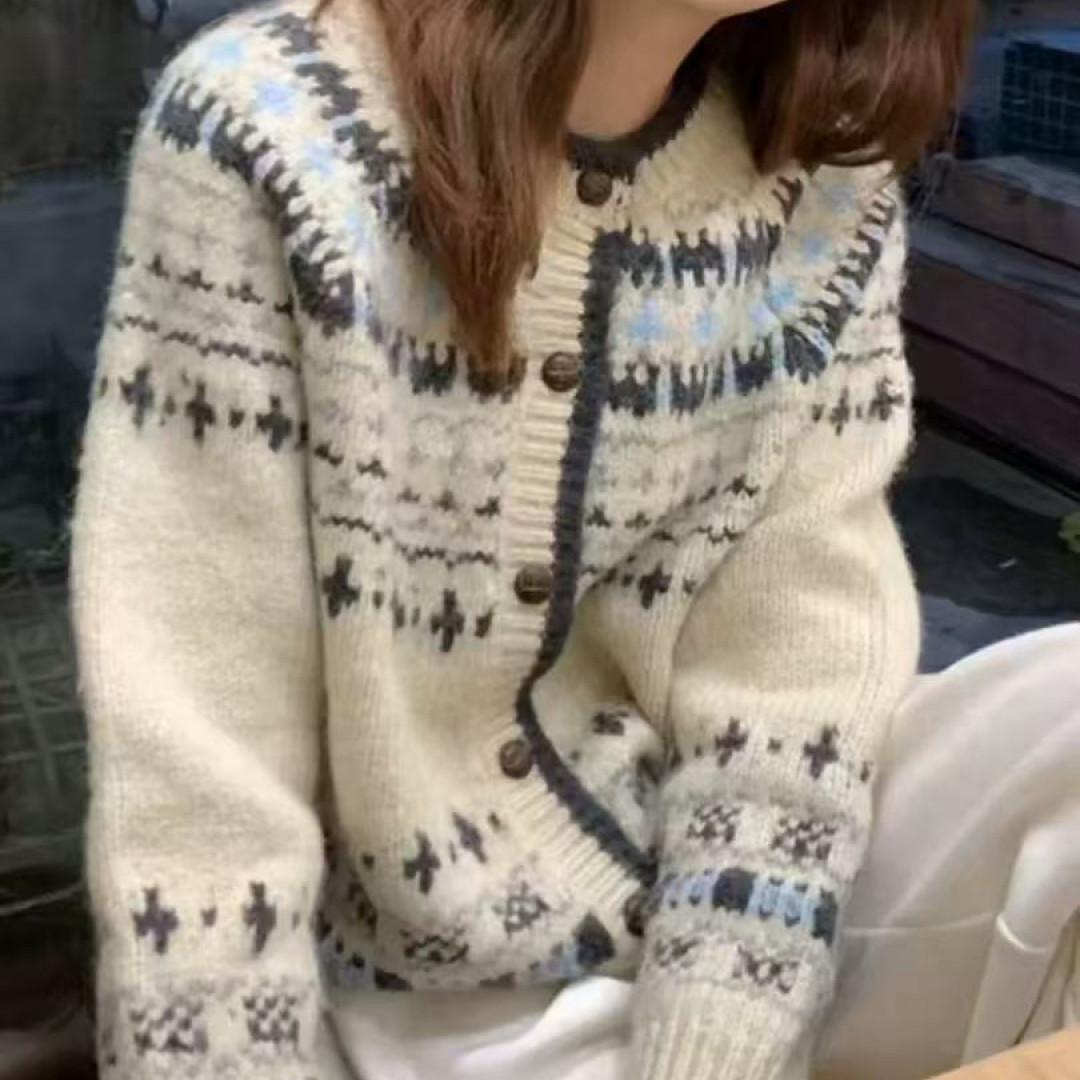 慵懒风费尔岛提花毛衣893