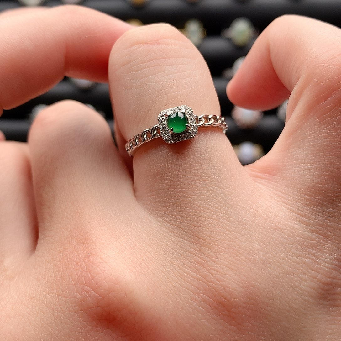 翡翠戒指银S925镶嵌0037