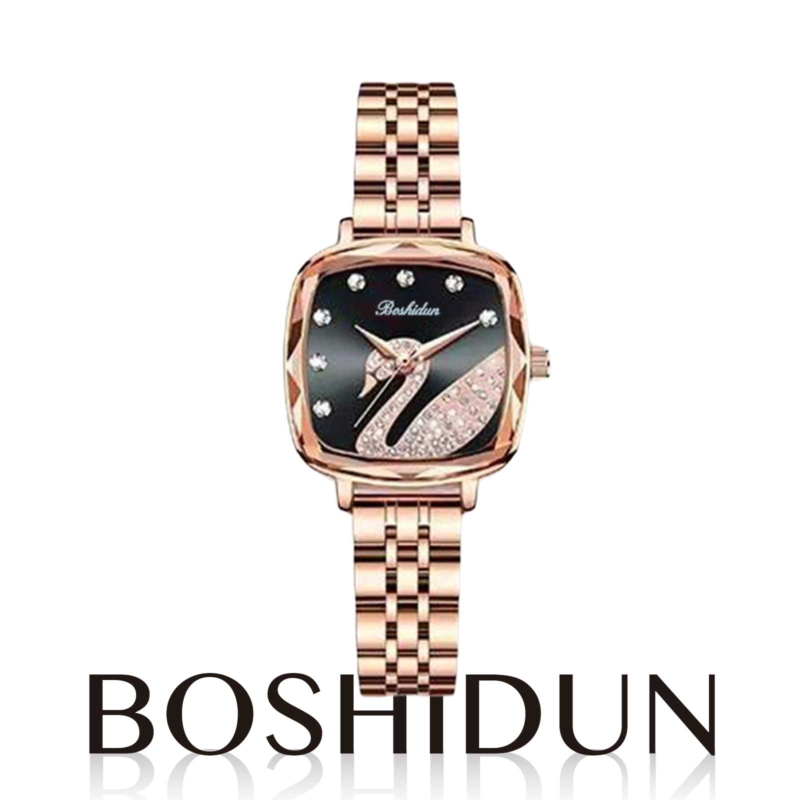 时尚轻奢小方糖黑天鹅休闲钢带女士石英腕表8137专属