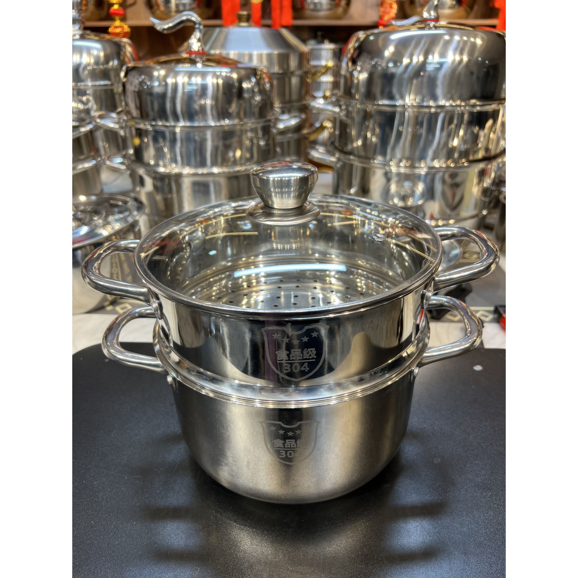 BH【炉灶通用】24cm双层家用不锈钢蒸锅蒸煮通用蒸包子馒头多功能锅