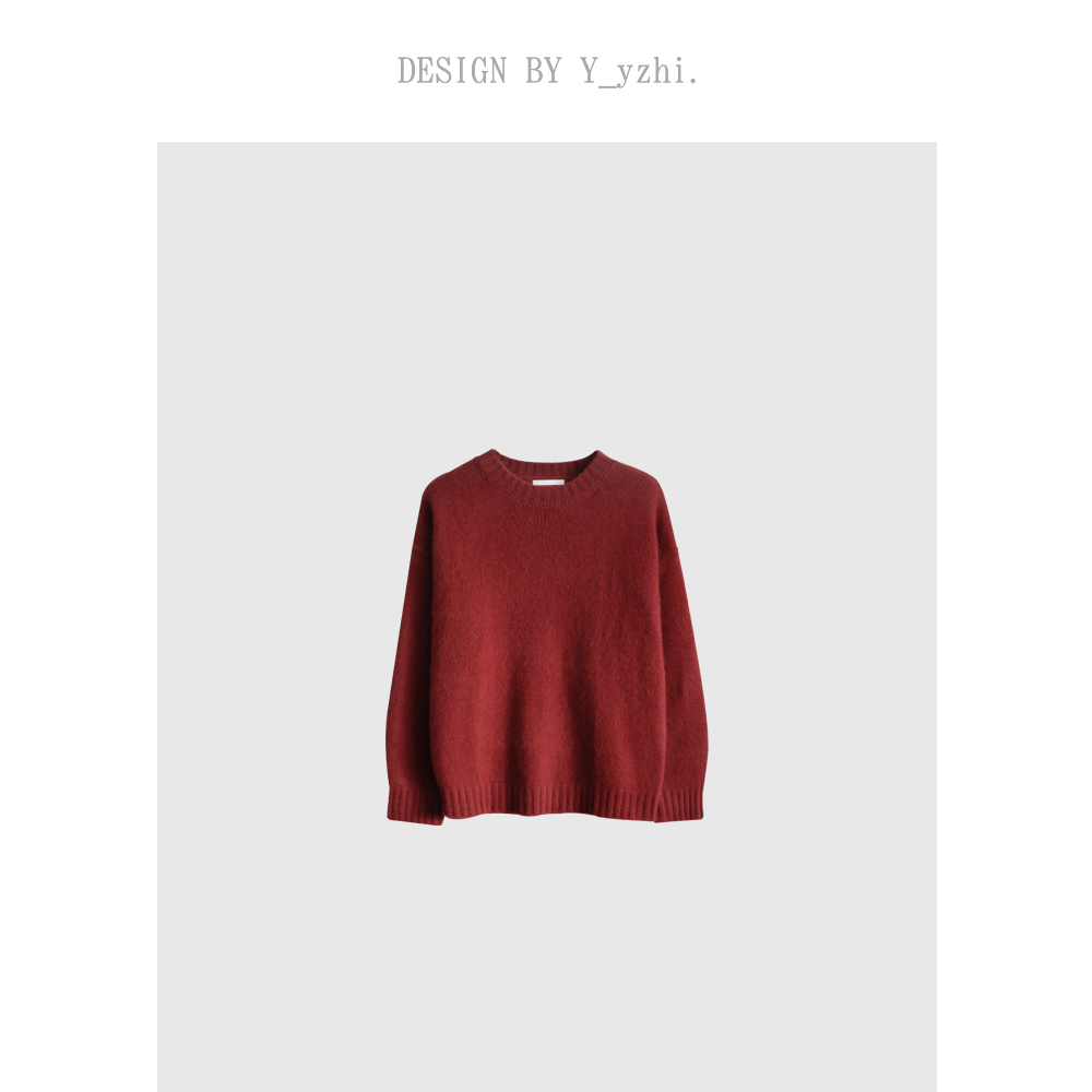 Y_yzhi 福岛｜红色羊毛长袖休闲上衣针织本命年圆领秋冬毛衣