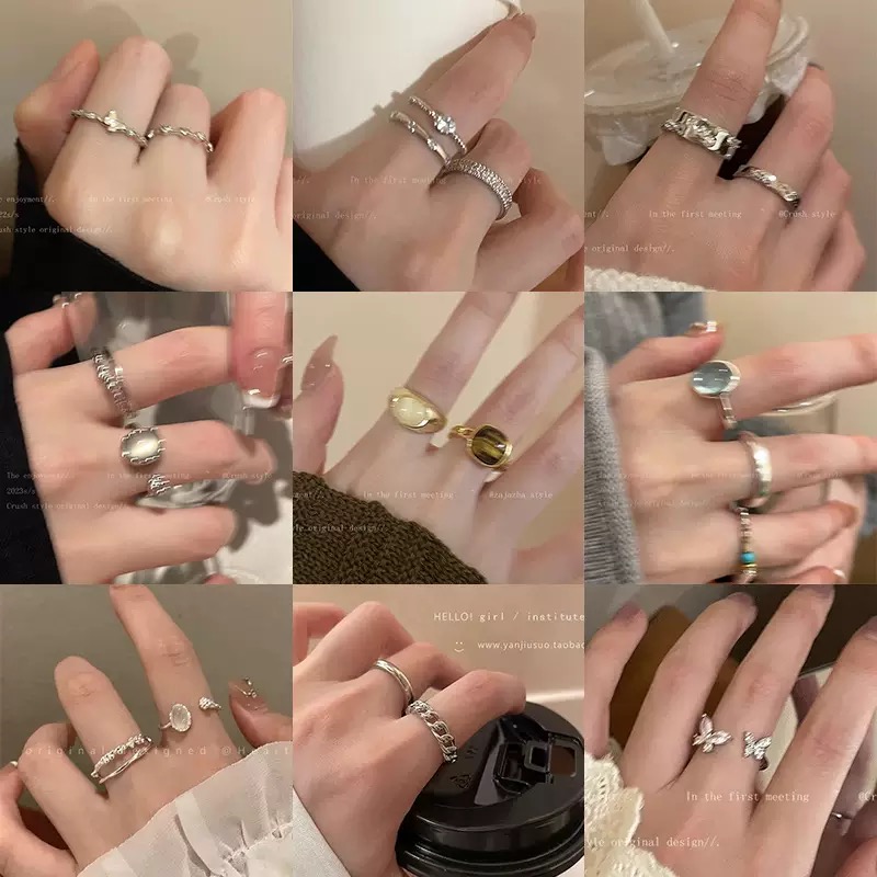 铜合金塑料戒指 ins风珍珠锆石简约高级指环冷淡风素圈不掉色戒指