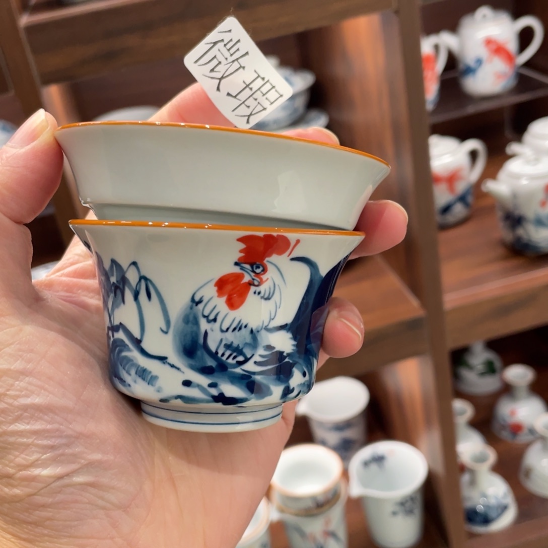 釉下手绘茶具微瑕