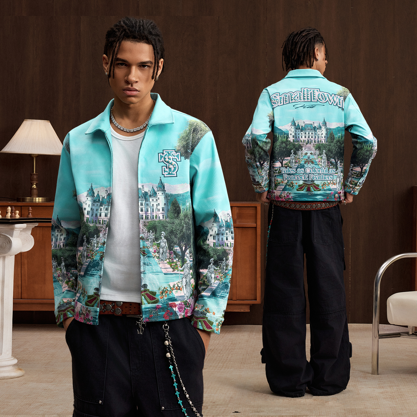STK SmallTownKid 孔雀庄园3D打印夹克城堡印花宽松男女外套潮牌