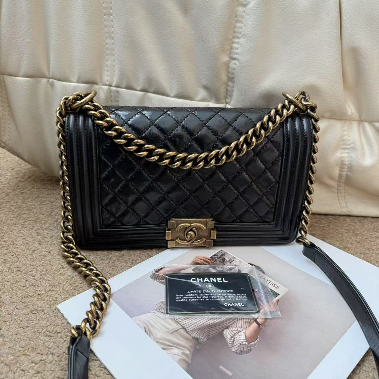 95新 Chanel/香奈儿 黑金 油蜡牛 经典leboy中号单肩包/685034380