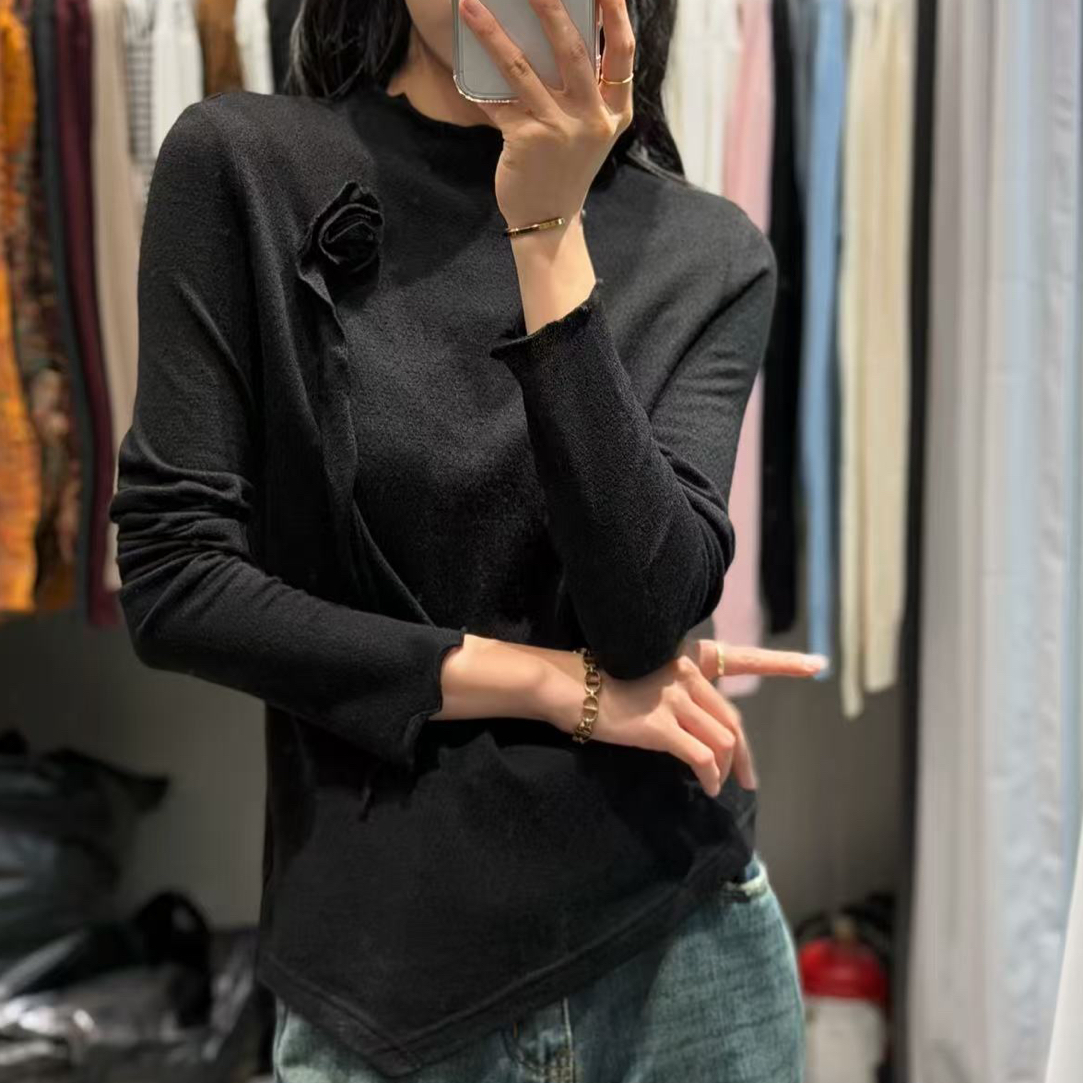 D50901休闲风休闲女长袖酷帅休闲风中领圆领秋冬修身