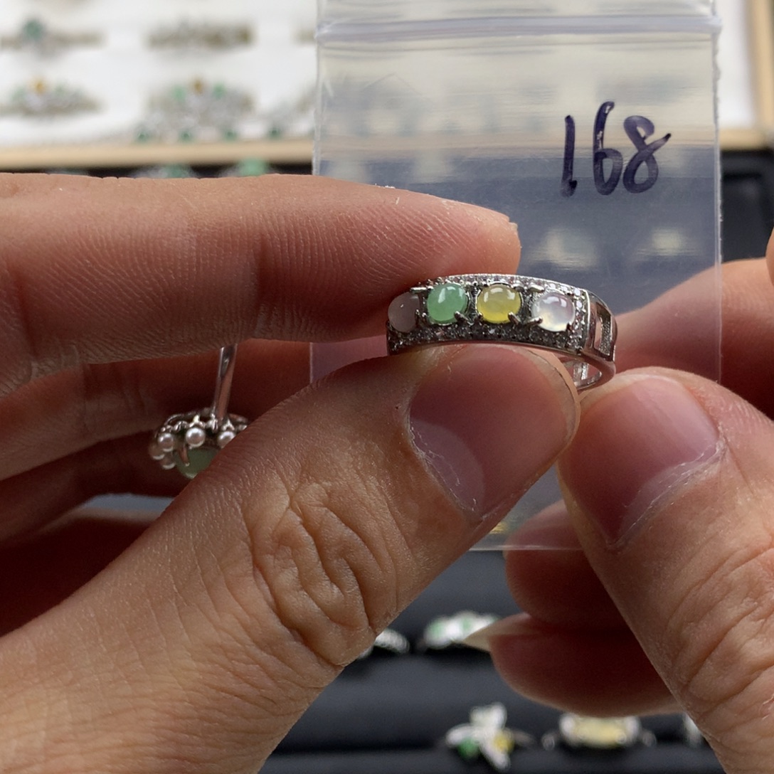 翡翠银S925镀金镶嵌戒指168