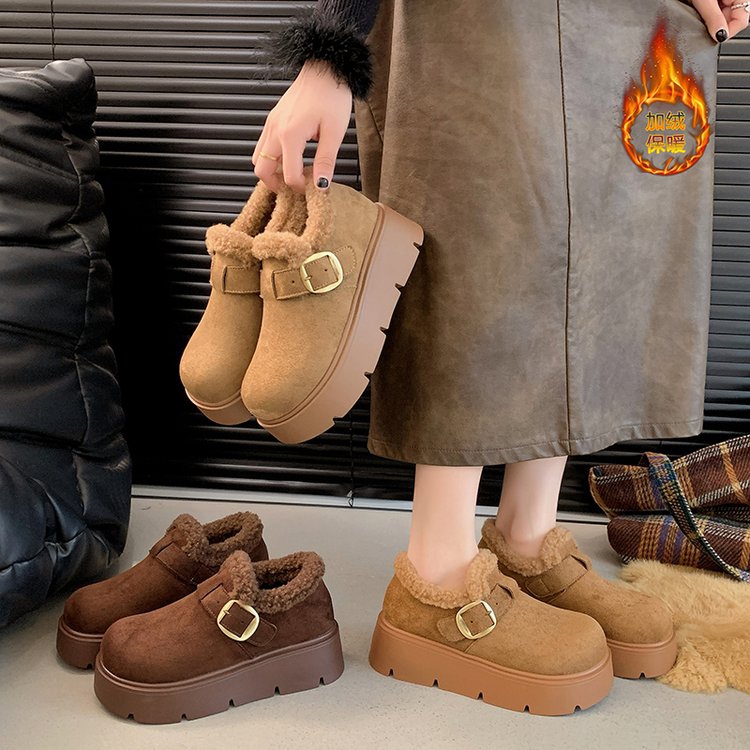 厚底勃肯棉鞋女秋冬季新款加绒保暖防滑一脚蹬乐福鞋复古风女鞋
