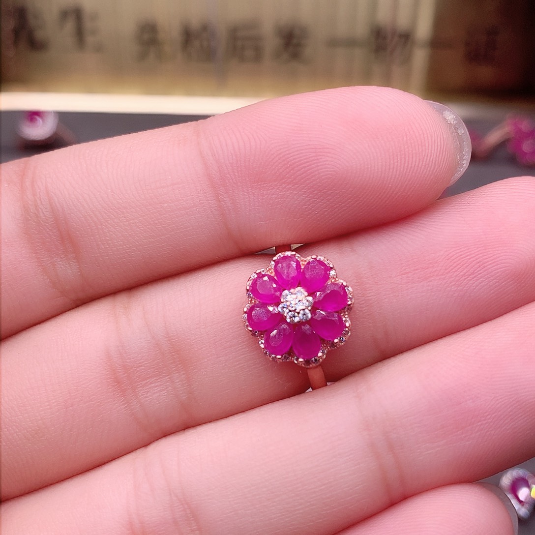 红宝石戒指银S925镶嵌