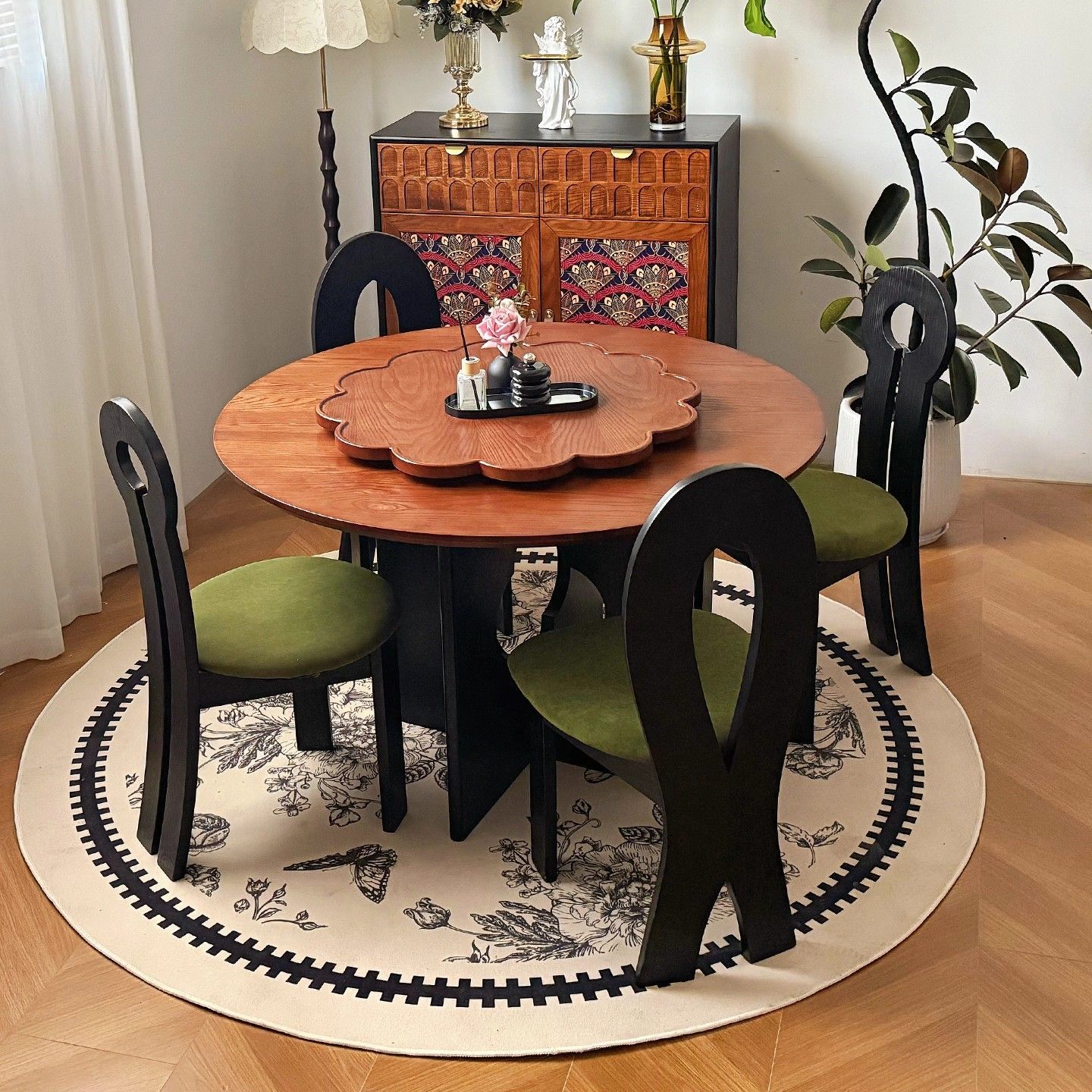 【花瓣餐桌】中古风全实木圆桌家用餐桌复古风FAS级白蜡木餐桌