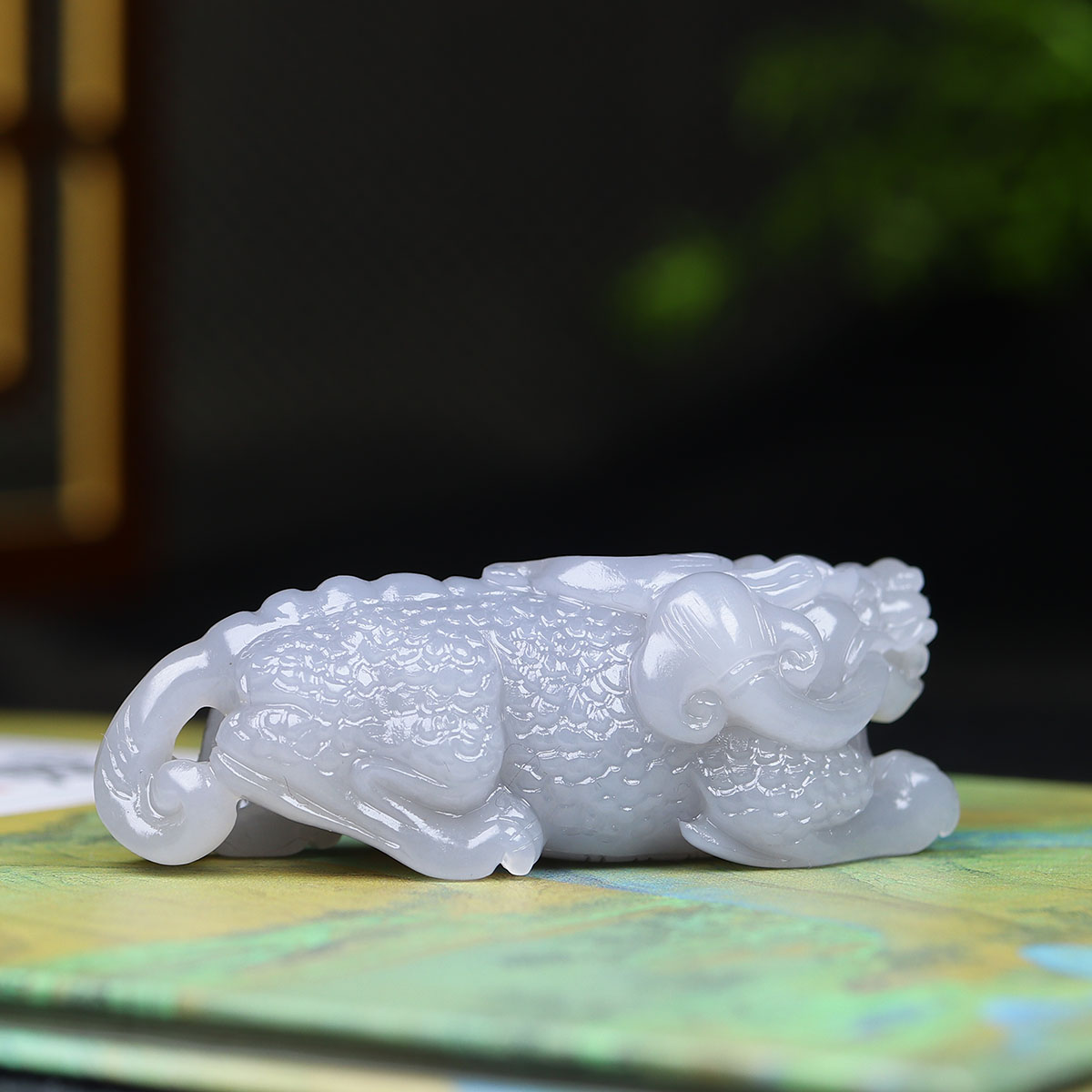 120909和田玉烟紫貔貅挂件