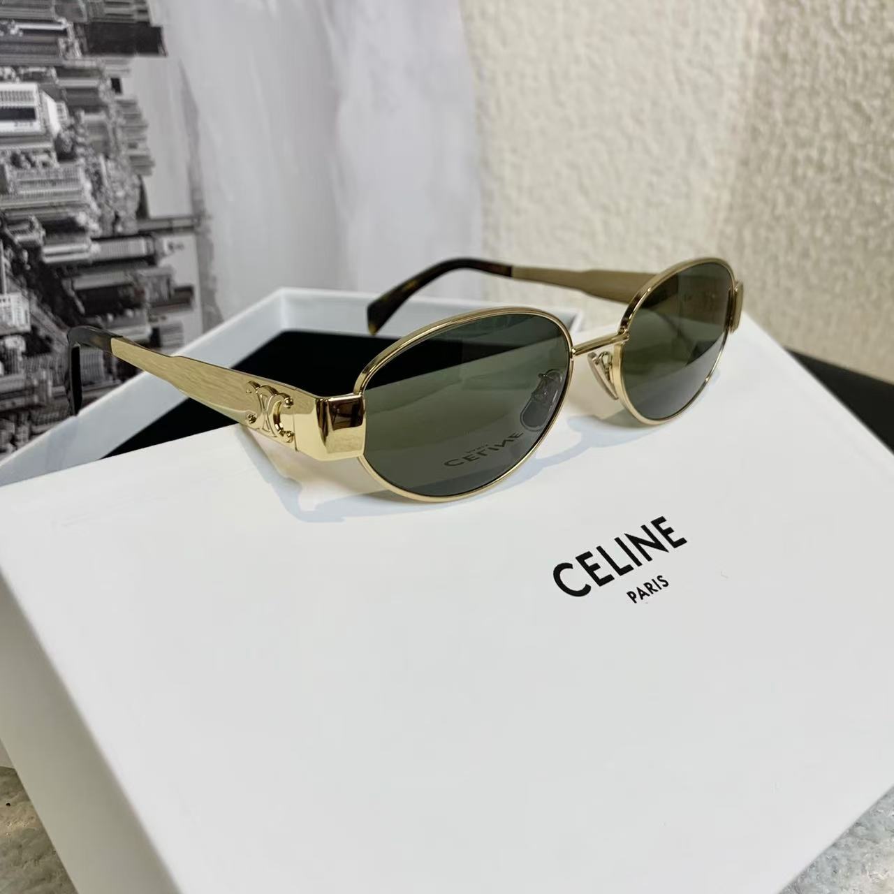 99新 思琳 壹臻/金色拼茶色凯旋门墨镜/95954270