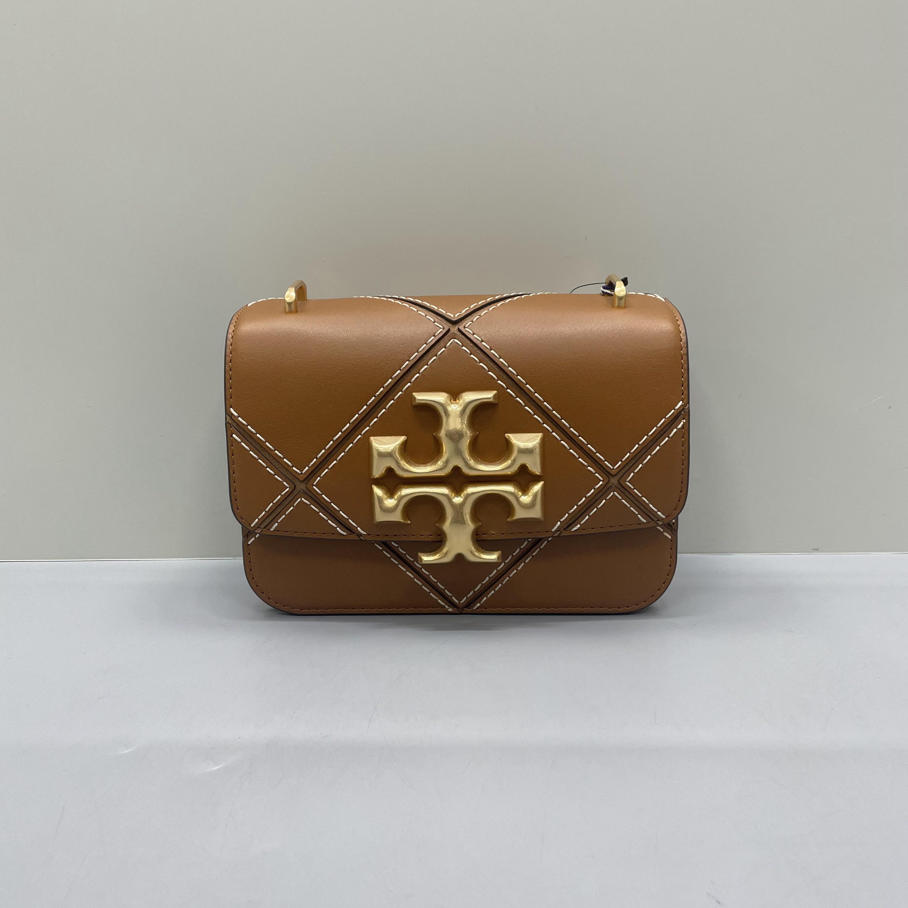 95新 TORY BURCH/汤丽柏琦 小林/棕色小号金砖单肩包18*13*6cm