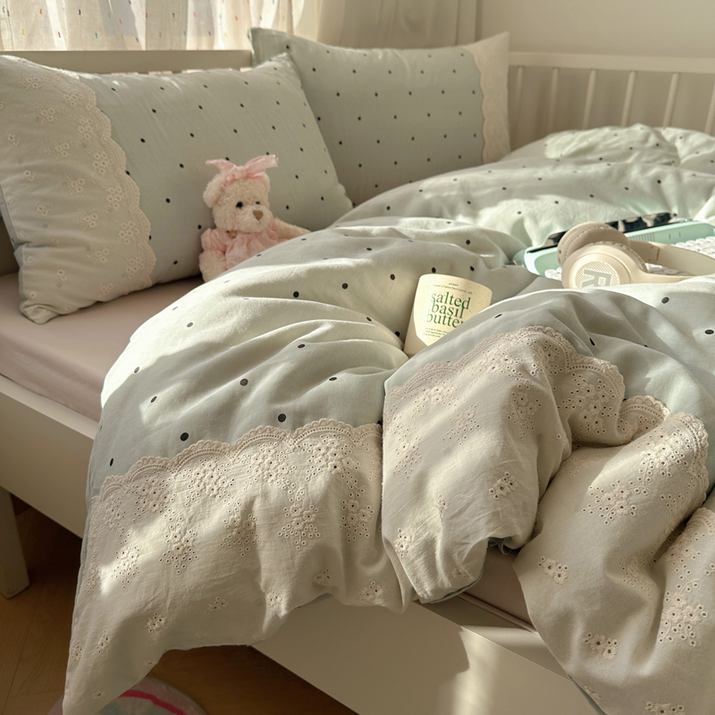 2025春夏新款法式小清新花边蕾丝水洗床上四件套宿舍三件套