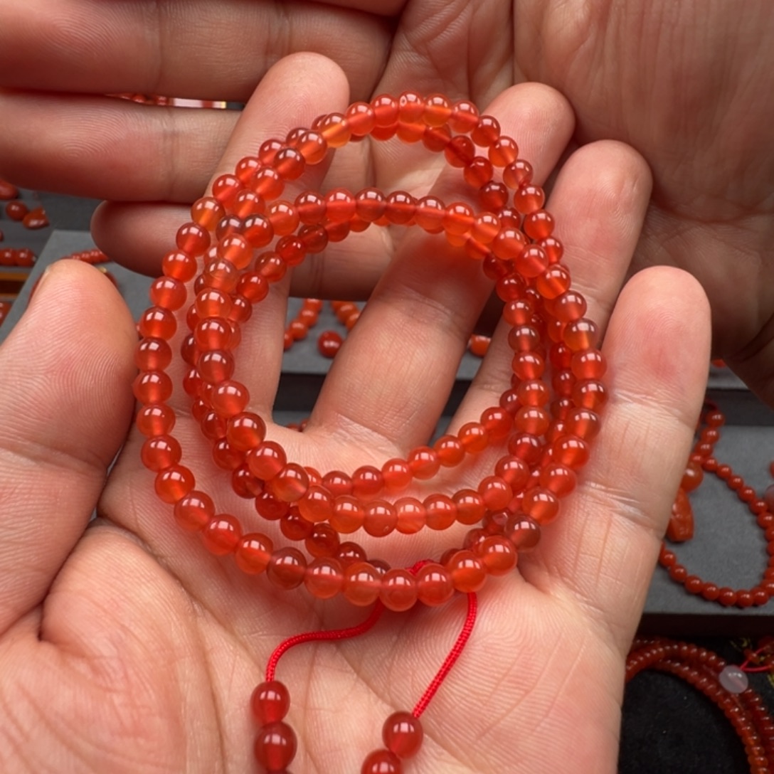 南红玛瑙未镶嵌冰红多圈珠串4.6m左右