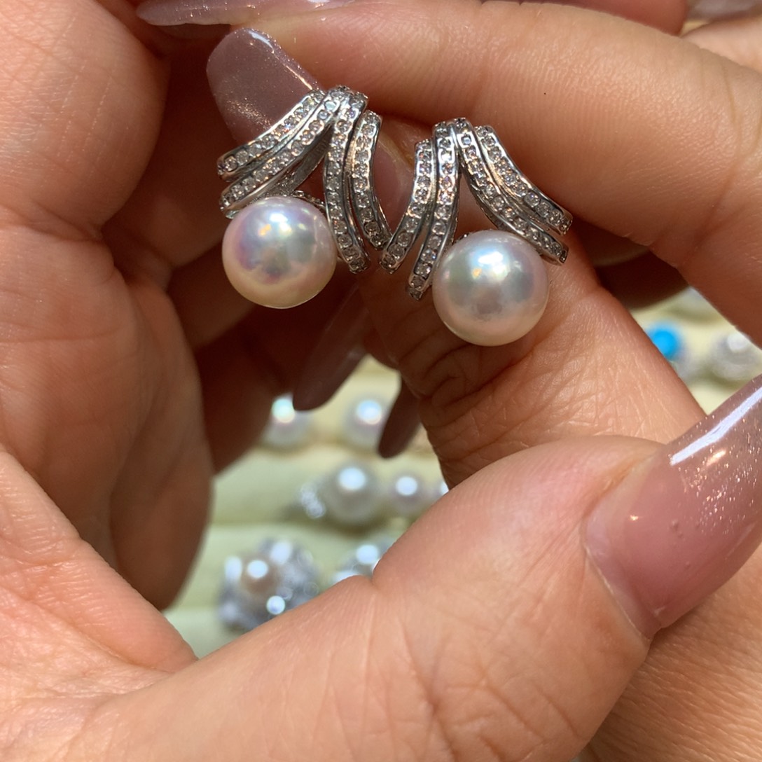 海水珍珠耳饰银S925镶嵌