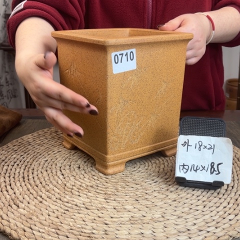 紫砂花盆特价柴烧刻绘素面直角高四方0710