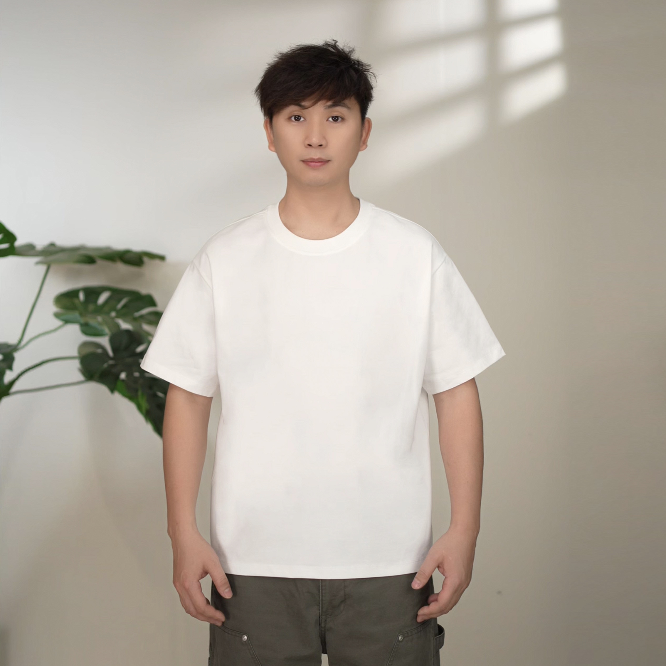 JUOILLAR短宽版夏季纯棉230g素版男生穿搭衣服圆领男装短袖T恤