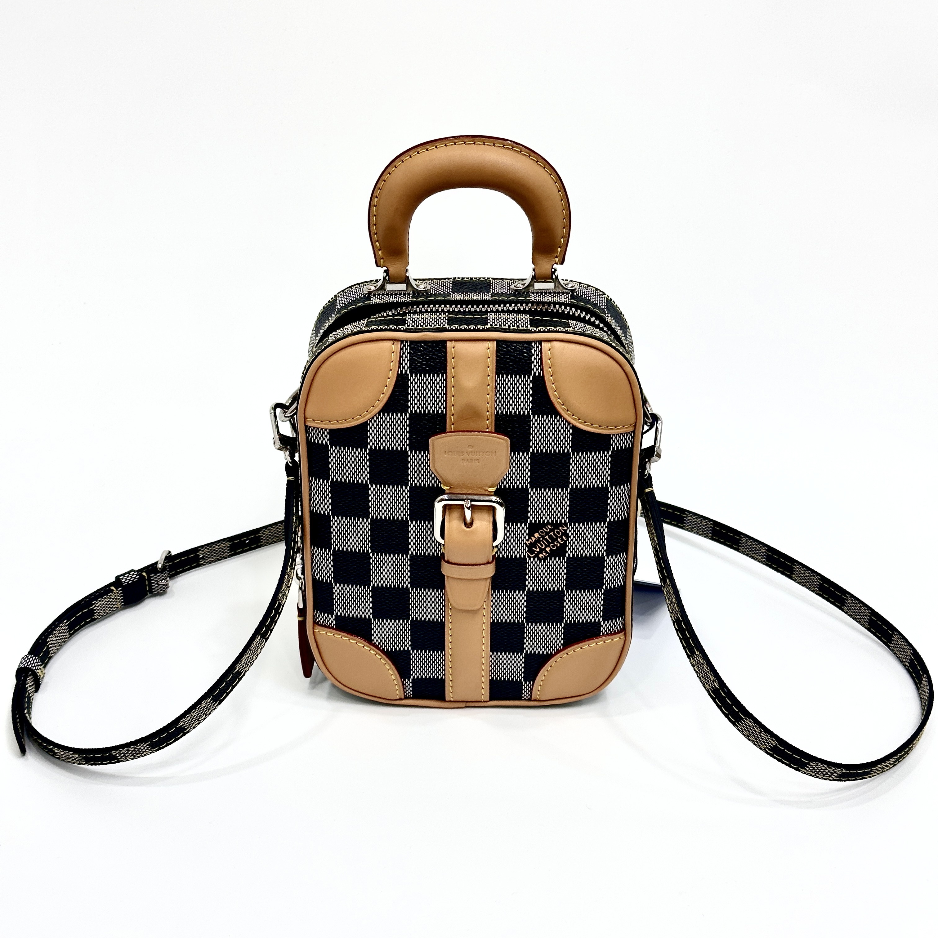 99新 LouisVuitton/路易威登 秀款灰色棋盘格箱子盒子手提斜挎包