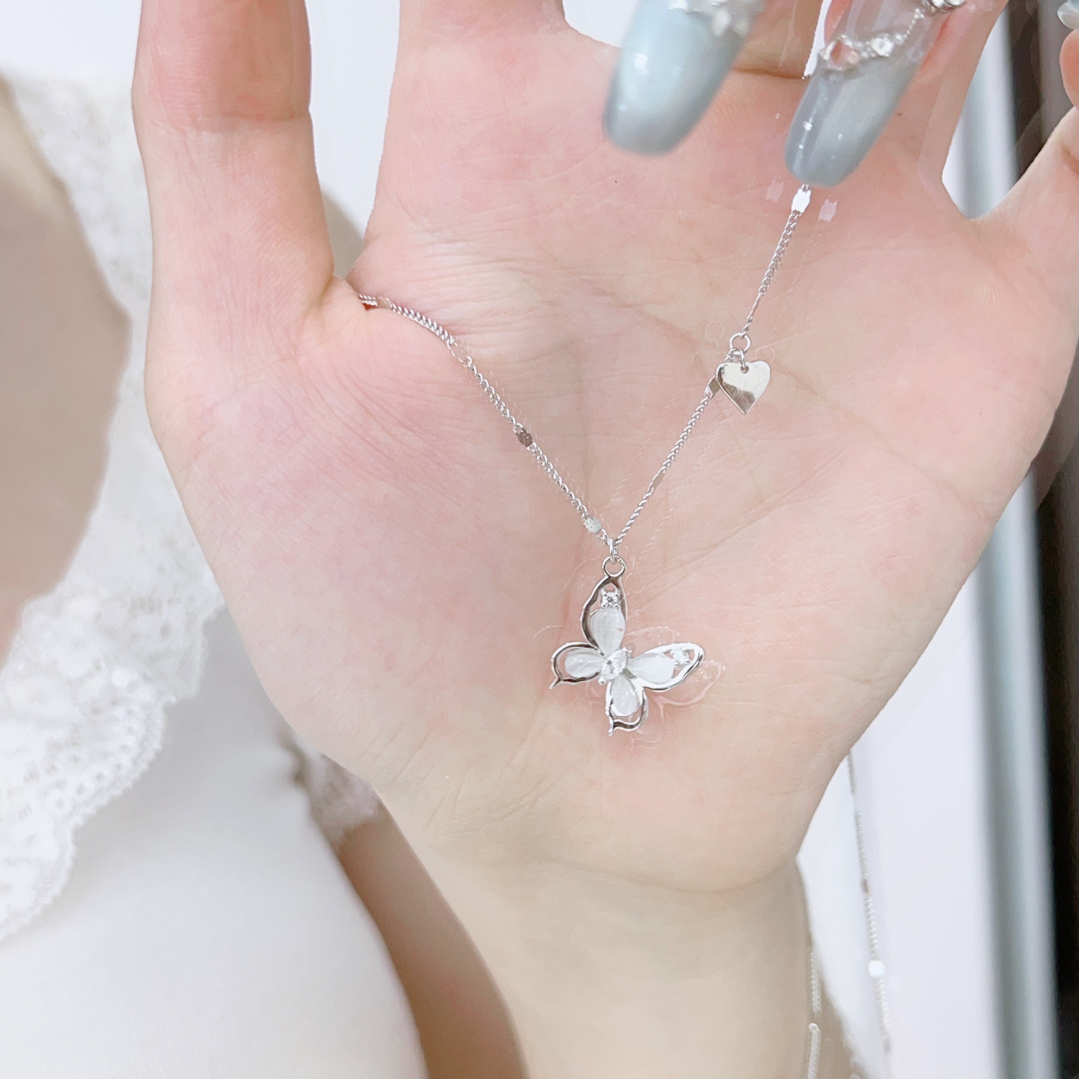链子925银 银925蝴蝶锁骨链女士镶嵌小众轻奢百搭精致精美气质