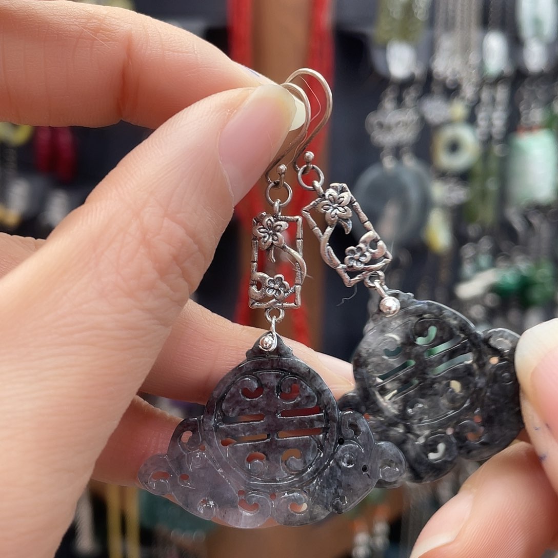 翡翠耳饰银S925镶嵌159ghnjhh