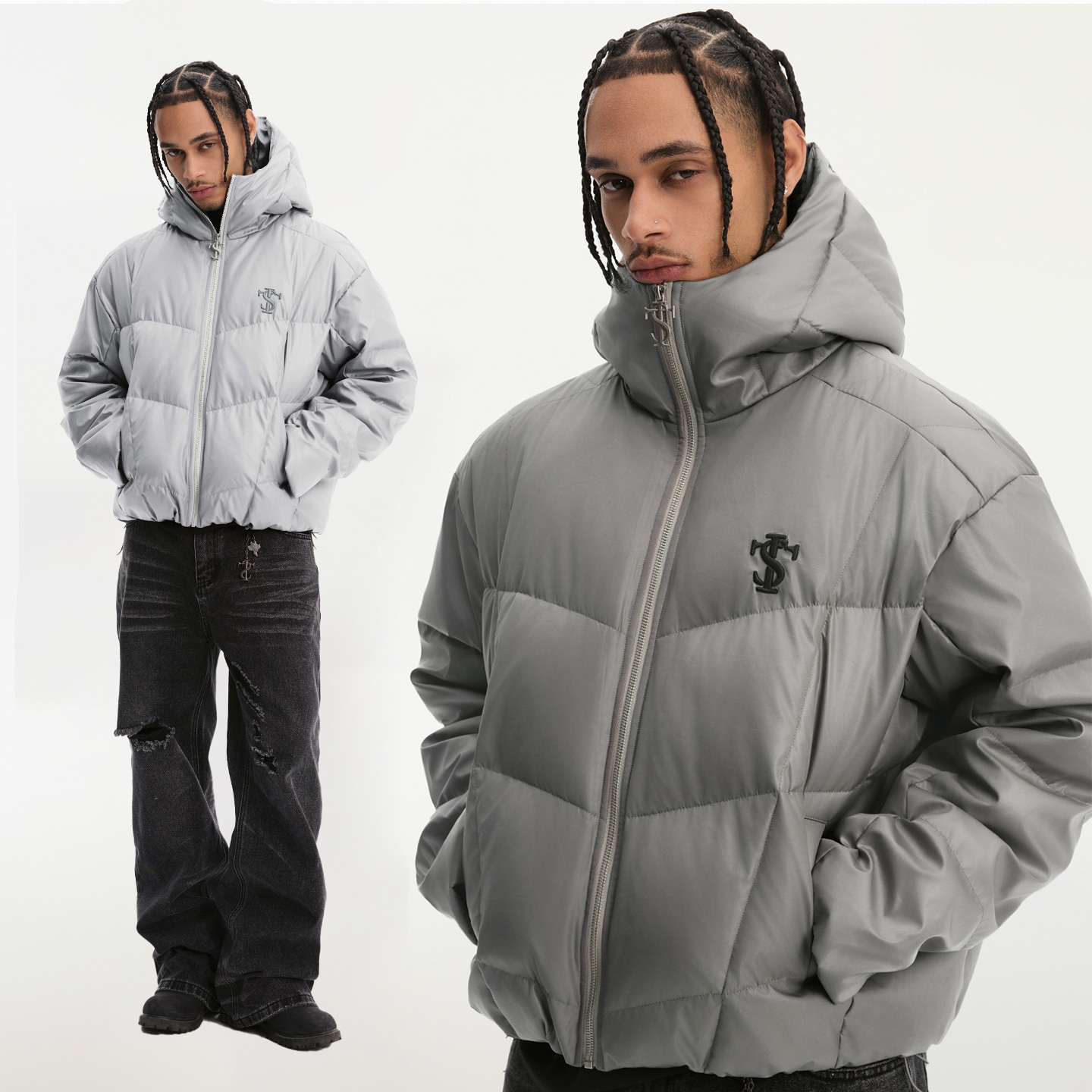  STK SmallTownKid 金属亮面连帽羽绒服外套男女款保暖防寒面包服