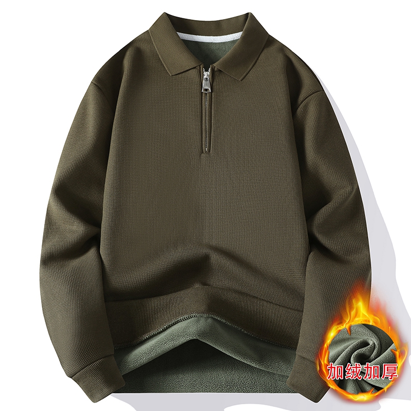 男士卫衣加绒加厚款翻领厚款套头款衫保暖加绒休闲加厚秋冬复古