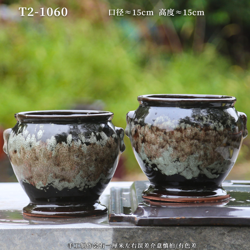 T2-1060宜兴紫砂红陶双耳大号老桩陶罐粗陶花盆透气万能盆花盆