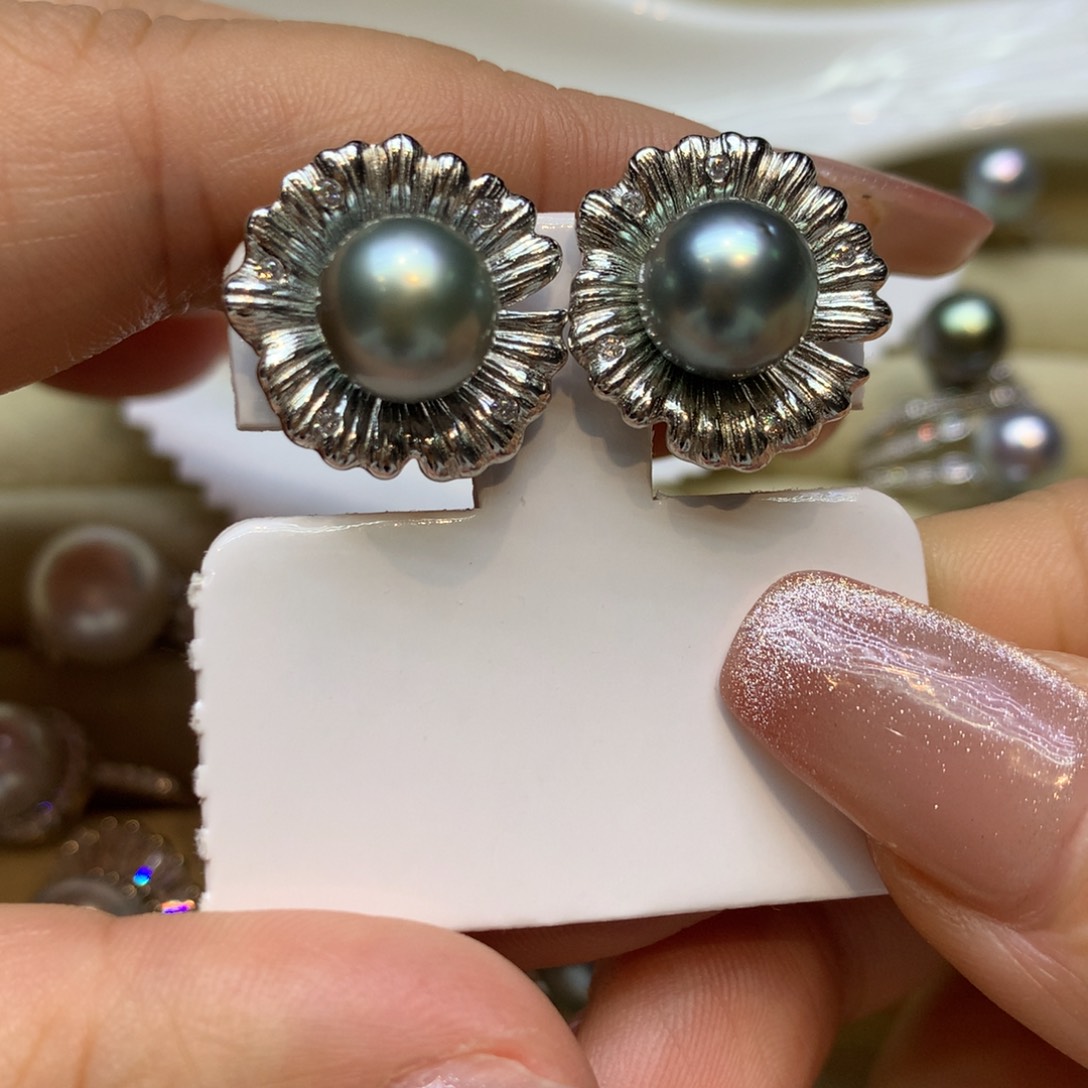银S925镶嵌耳饰海水珍珠
