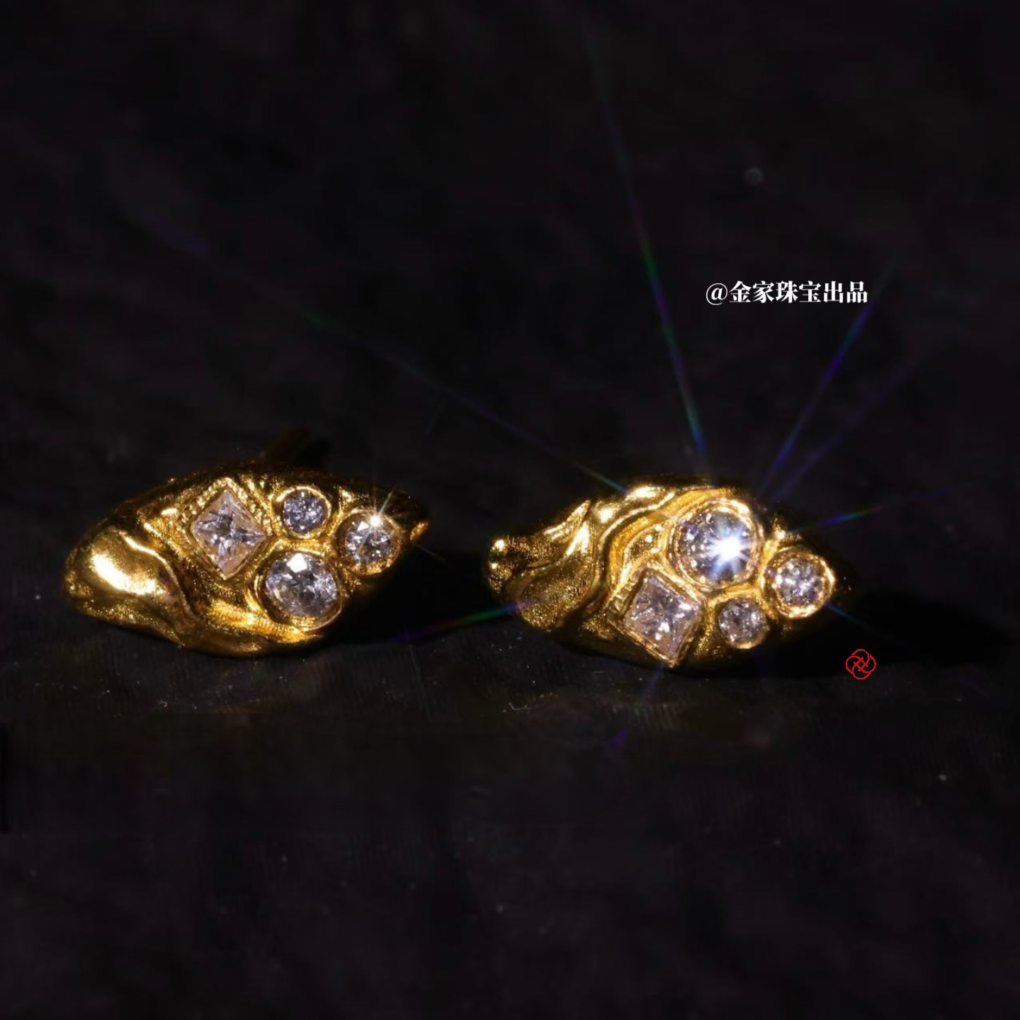 【金家】云旋金耀 黄金足金耳钉 小众不撞款满钻时尚简约