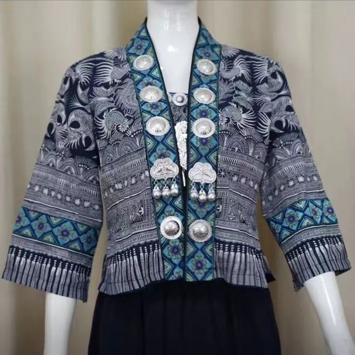 春款苗族蜡染小外套福利款苗族民族服装女装民族风上衣复古蓝色
