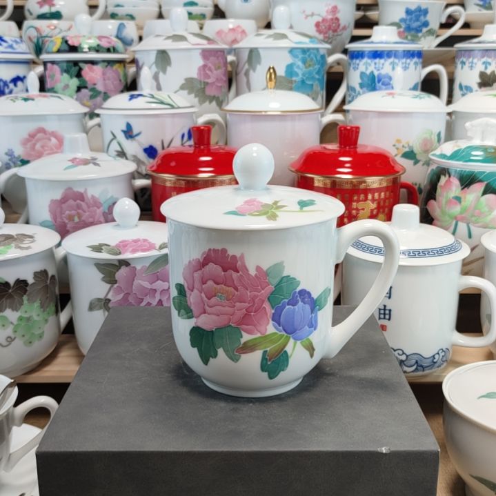 杯资*2个手绘釉下彩办公杯微瑕疵