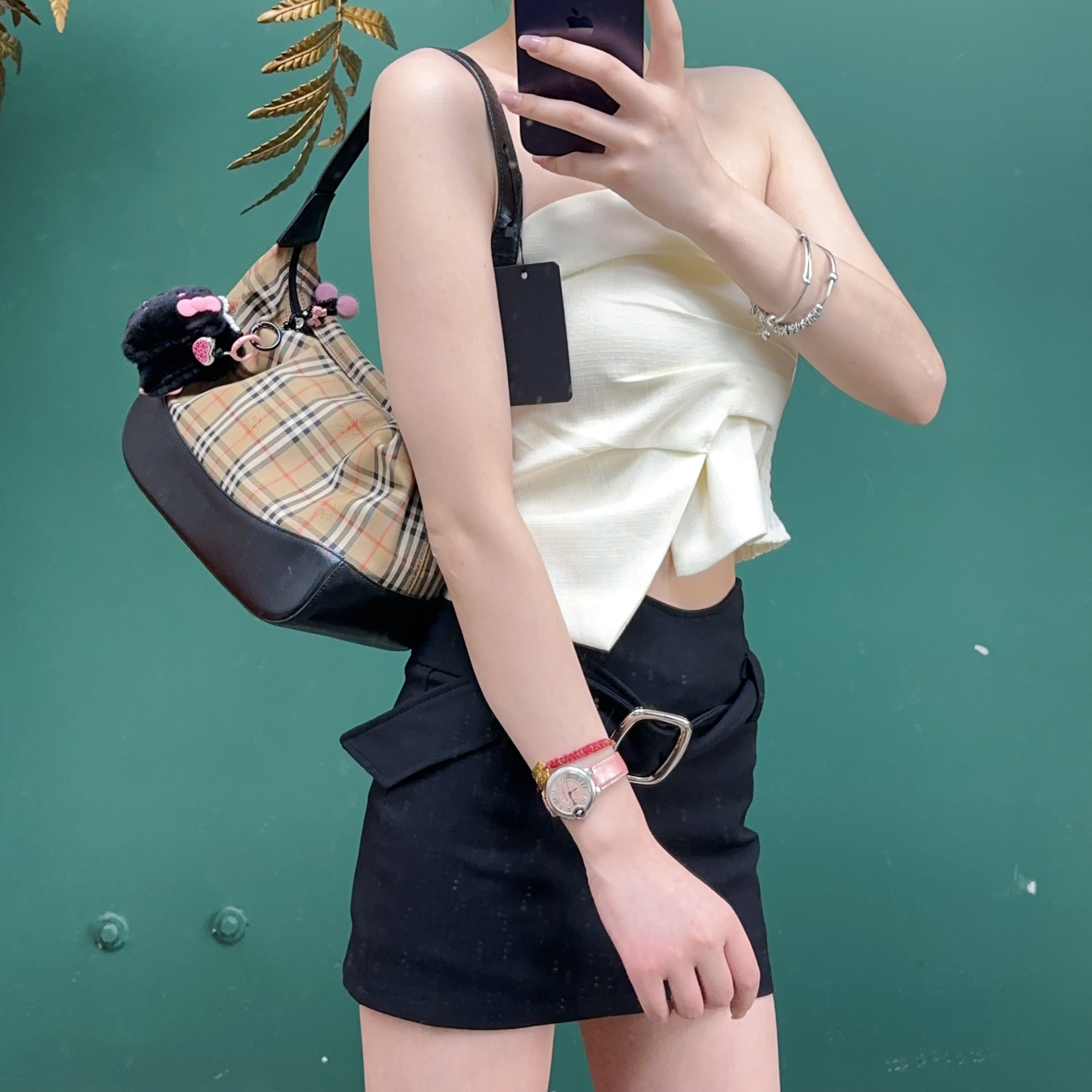 95新 BURBERRY/博柏利 战马格纹饭盒方胖子单肩腋下包 THH032