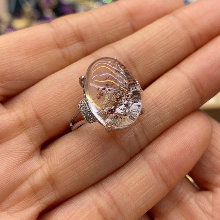 水晶戒指银S925镶嵌天然水晶戒指