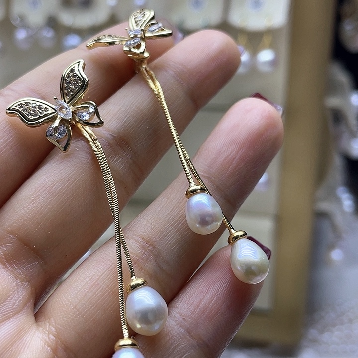 银S925镶嵌淡水珍珠耳饰