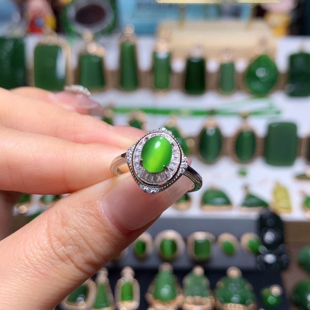 和田玉（碧玉）戒指银S925镶嵌