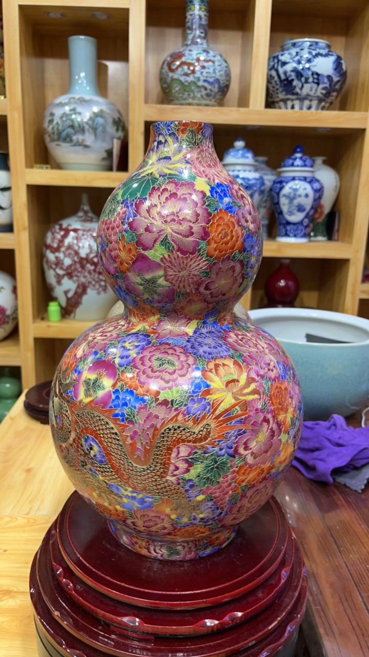 重工掐丝珐琅彩龙凤葫芦