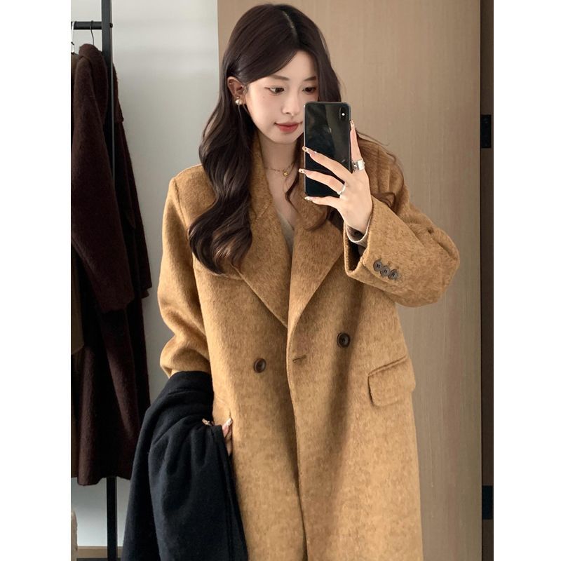 爆款双面毛呢大衣女中长款2025秋冬新款韩版过膝直筒呢子外套