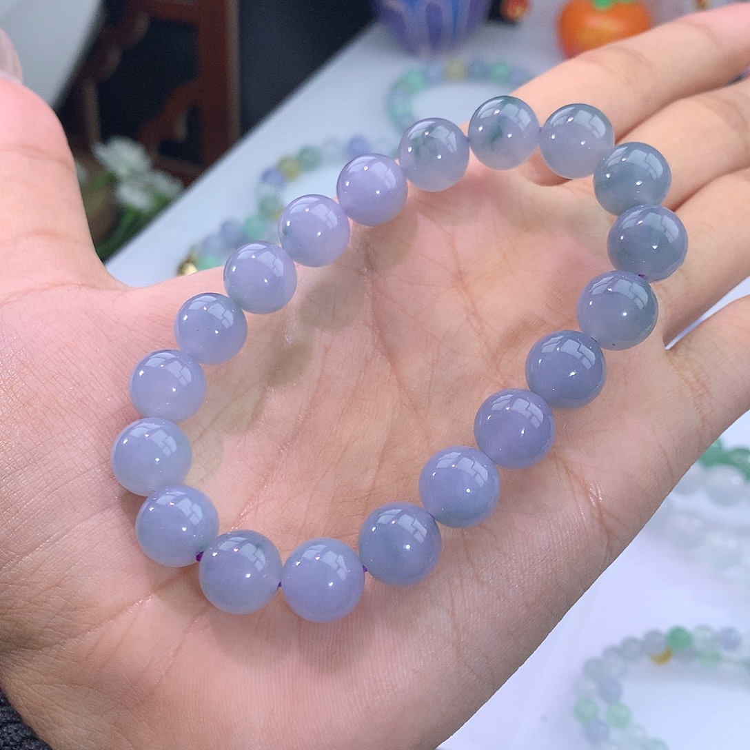 翡翠未镶嵌手链31号 紫罗兰飘花手串