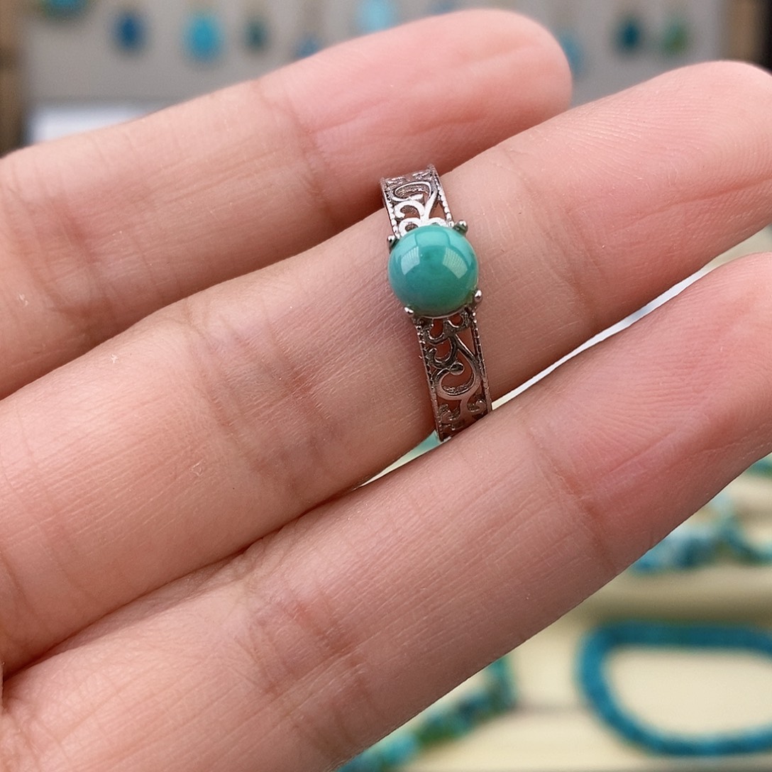 绿松石银S925镶嵌戒指